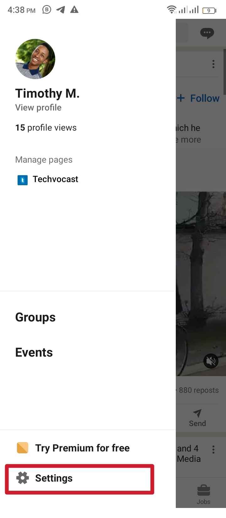 Tap Settings - LinkedIn