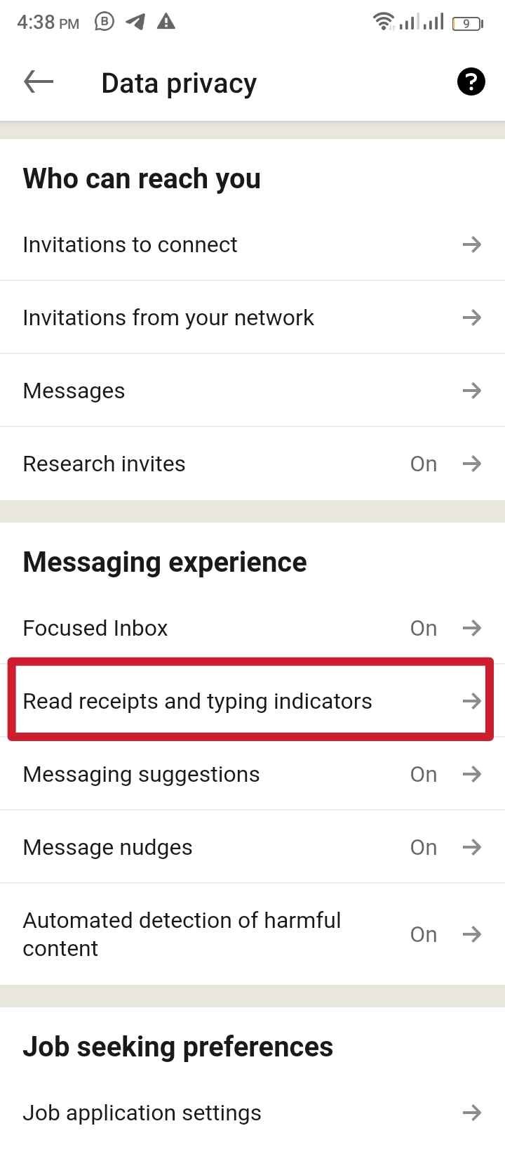 Tap Read Receipt and typing indicator - LinkedIn